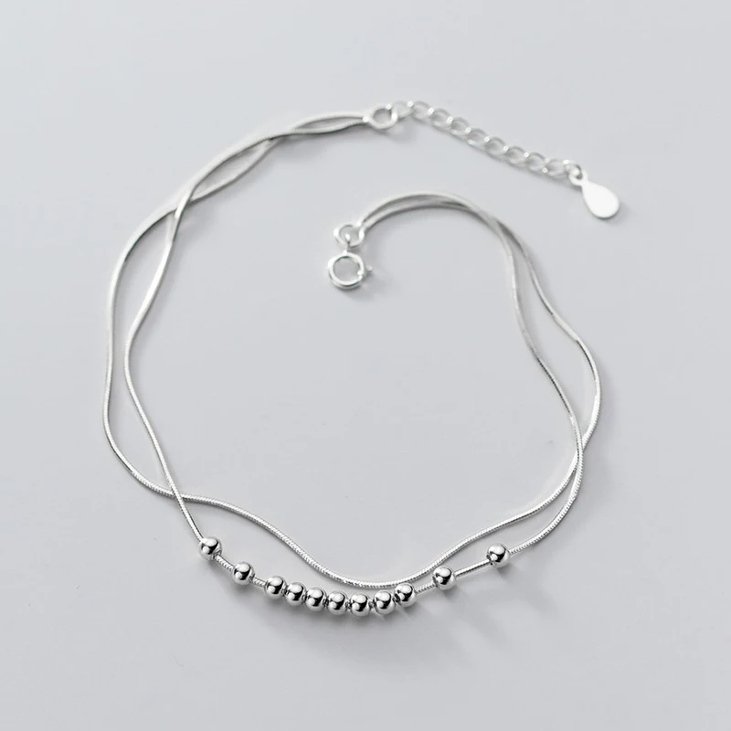 Браслет MIQIAO на ногу женский из серебра 925 пробы украшение Двойная Цепочка в виде