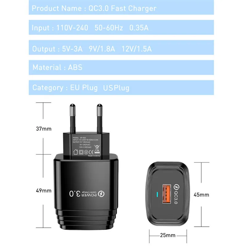 Устройство зарядное настенное URVNS 18 Вт QC3.0 быстрая зарядка 3 0 для iPhone 11 XS X 8 Samsung Galaxy