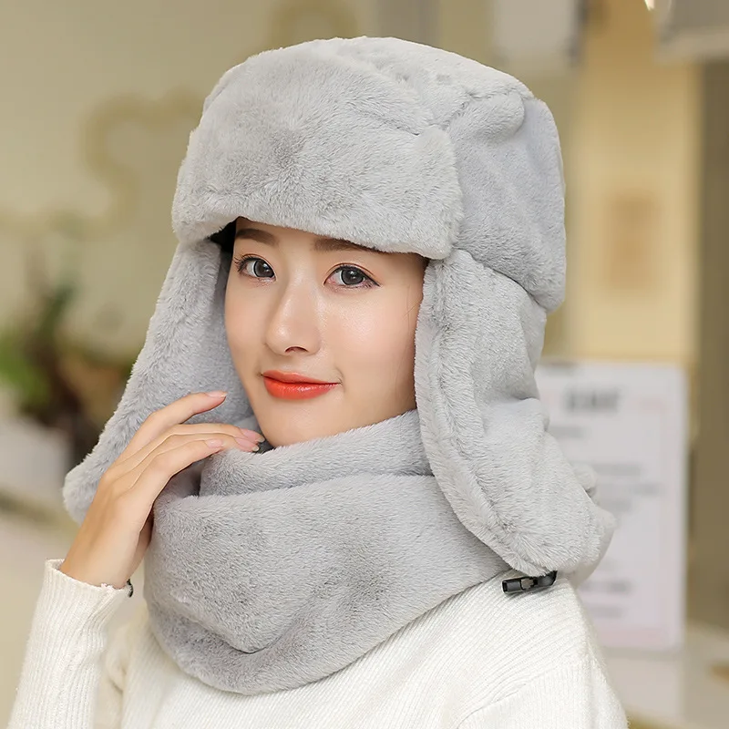 Русские женские толстые шапки бомберы CAMOLAND из двух частей с шарфом откидной