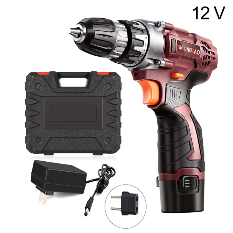12v-red YINLONGDAO Электрическая Дрель аккумуляторная отвертка литиевая батарея Мини дрель аккумуляторная отвертка электроинструменты Аккумуляторная дрель DIY - Цвет: 12v-red