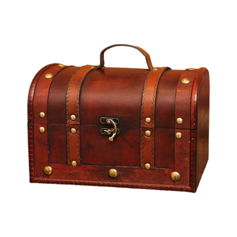 

Retro Elegant Wooden Jewelry Storage Box with Lock Vintage Treasure Chest Decor