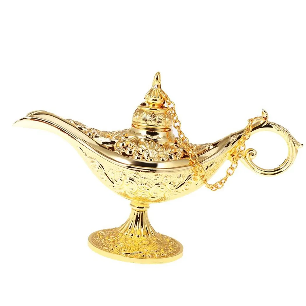 

Golden Engraved Oil Lamp Panto Arabian Light Genie Lamp Prop Wishing Pot Wishing Pot Party Prop Panto Arabian Light Genie Lamp