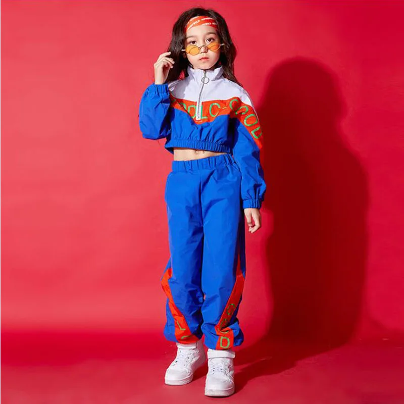 

Children Carnival Hip Hop dancing Outfits Windbreaker Running Jacket Crop Streetweat Pants for Girl Jazz Dance Costume Clothes