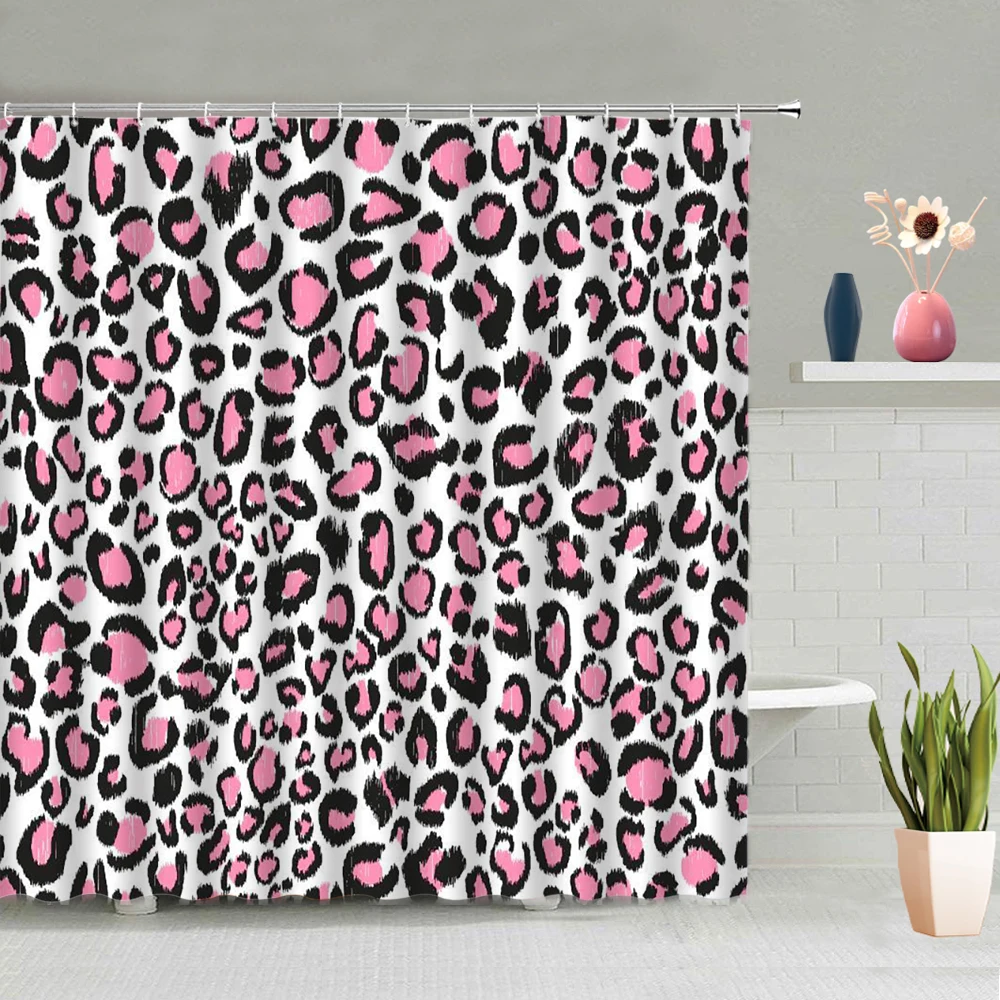 

Розовая занавеска для душа с леопардовым принтом, Штора для ванной с рисунком животных, s, водонепроницаемый тканевый экран для ванной, декоративный крючок для ванны