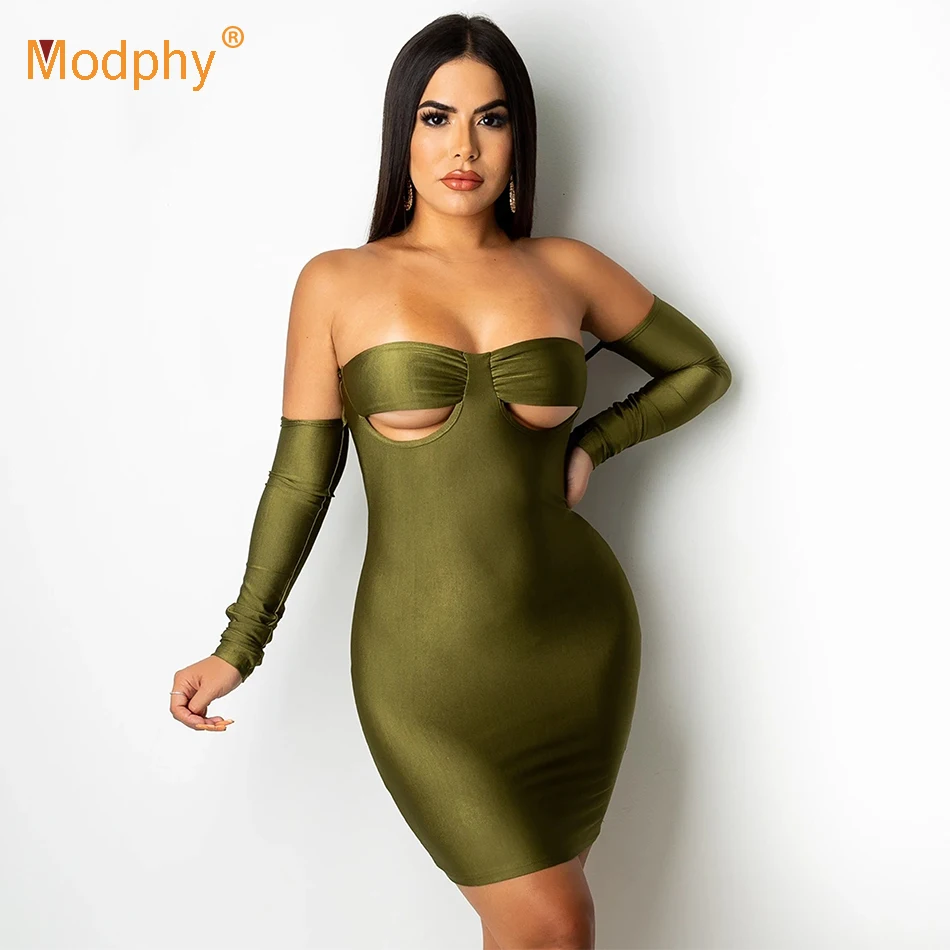 Женское облегающее мини-платье платье болотного цвета из искусственного шелка с