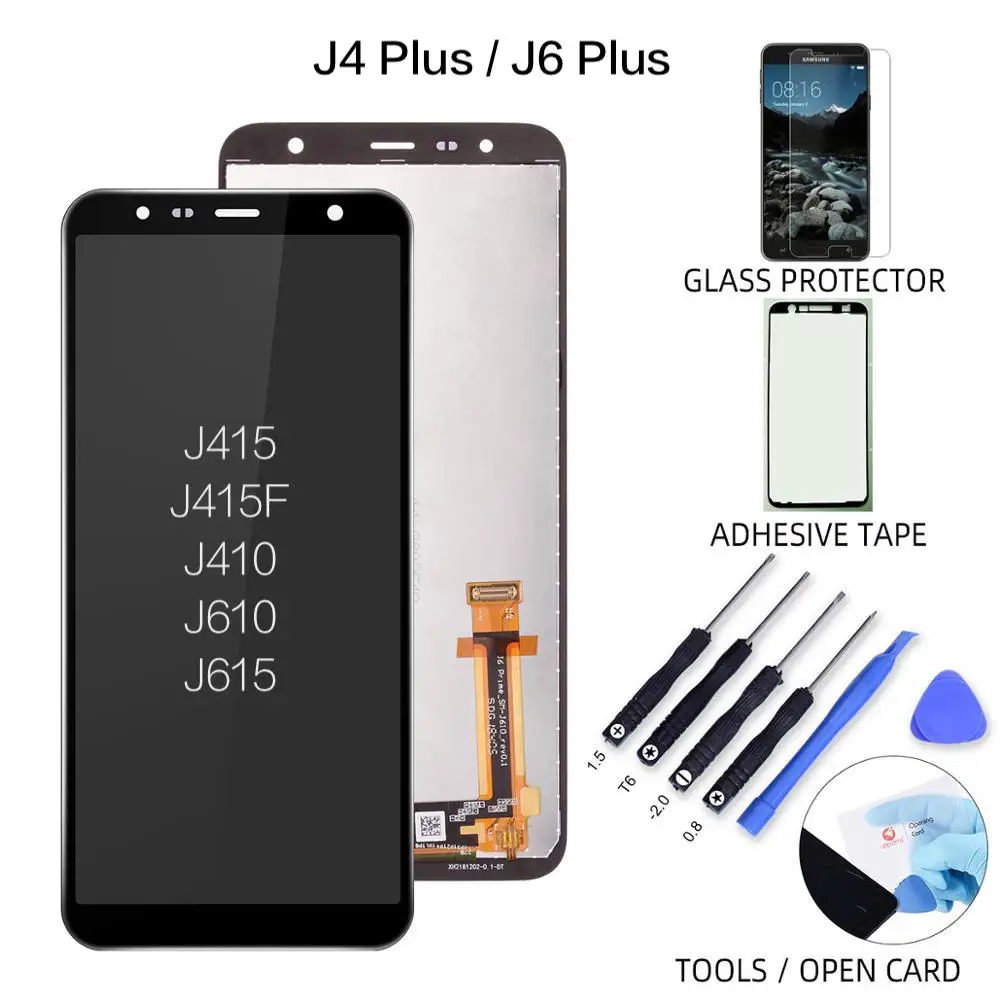 AMOLED ЖК дисплей для samsung Galaxy J4 дисплей сенсорный экран Замена для samsung J4 Plus ЖК J6 Plus J400 J410 J610 - Цвет: Black J4 Plus