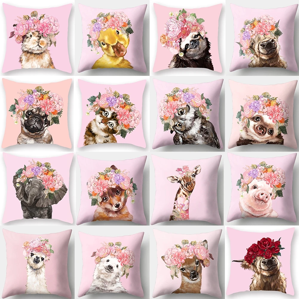 

Linen Cartoon Animal Pillow Cover in Home Decor PillowCase Decoration 45*45CM