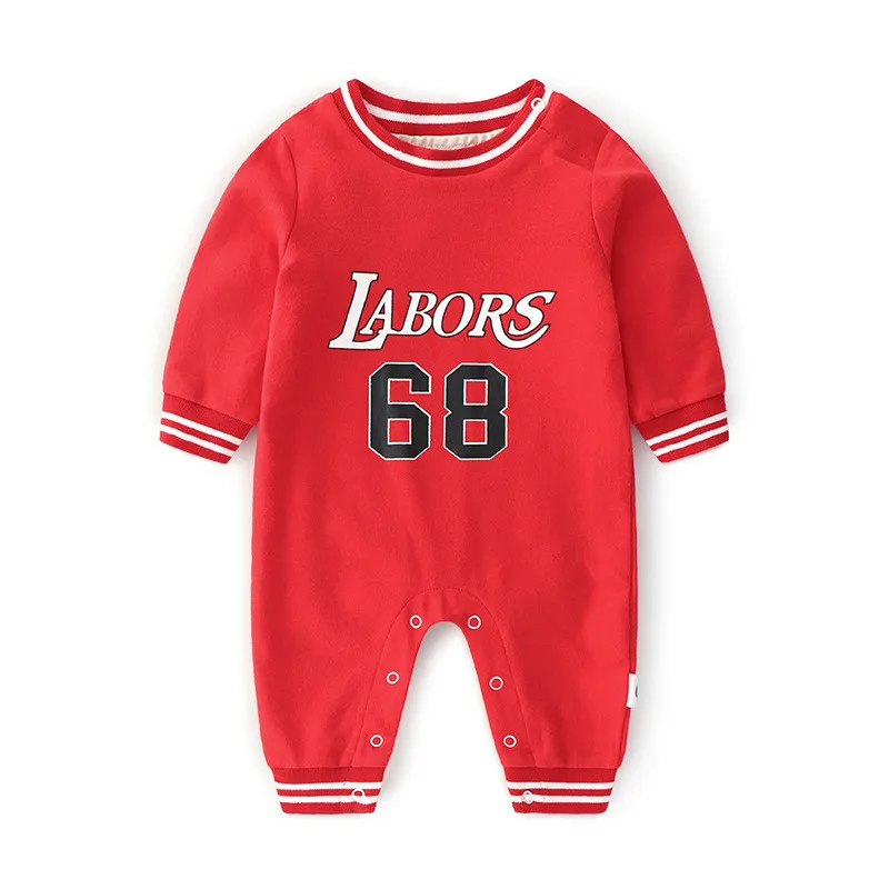 New autumn and winter new long-sleeved warm clothes for newborns baby one-piece romper infant full-print sportswear |
