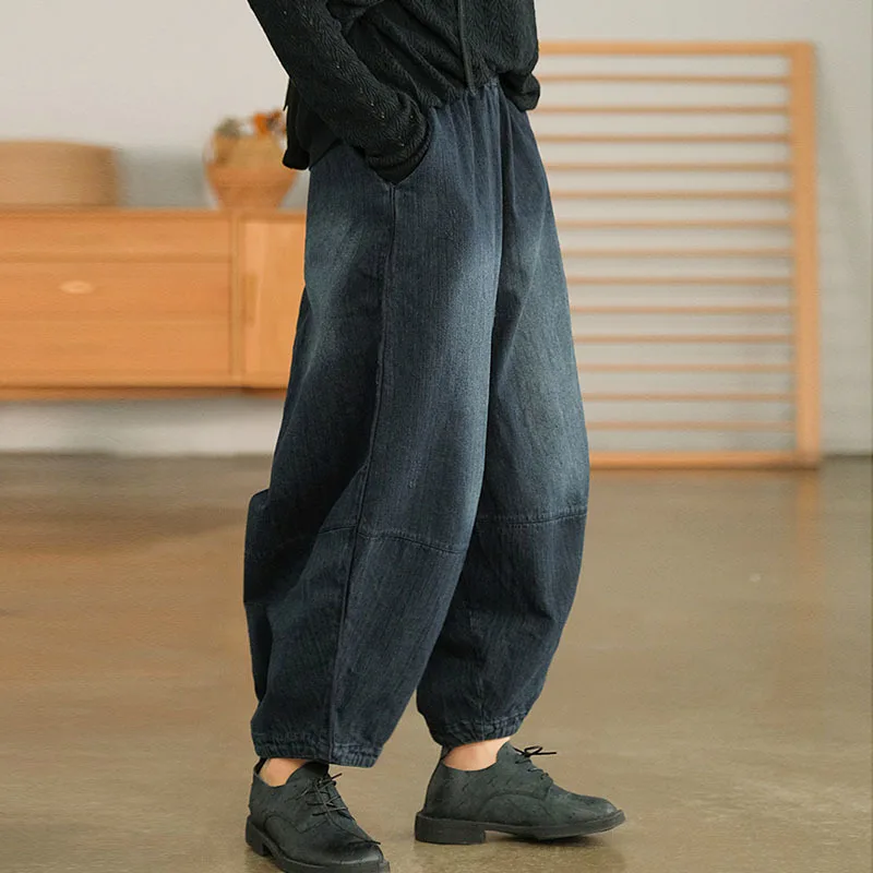

NINI WONDERLAND 2021 осенние Лоскутные хлопковые джинсовые винтажные брюки для папы женские свободные джинсы с эластичной резинкой на талии Штаны-ш...