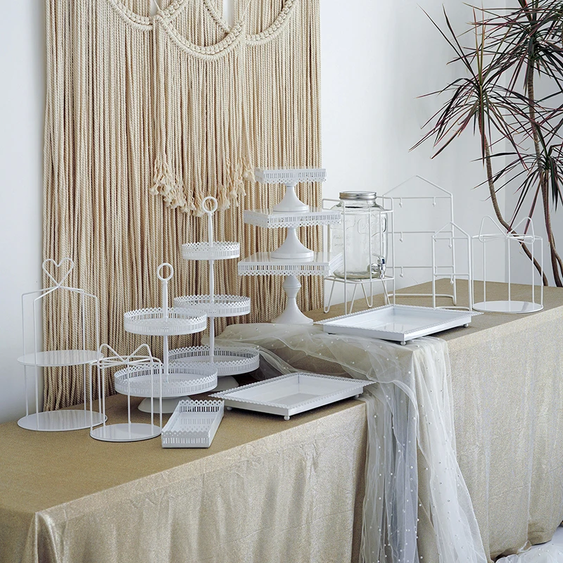 Белые металлические подставки для тортов украшение свадьбы дня рождения тарелки