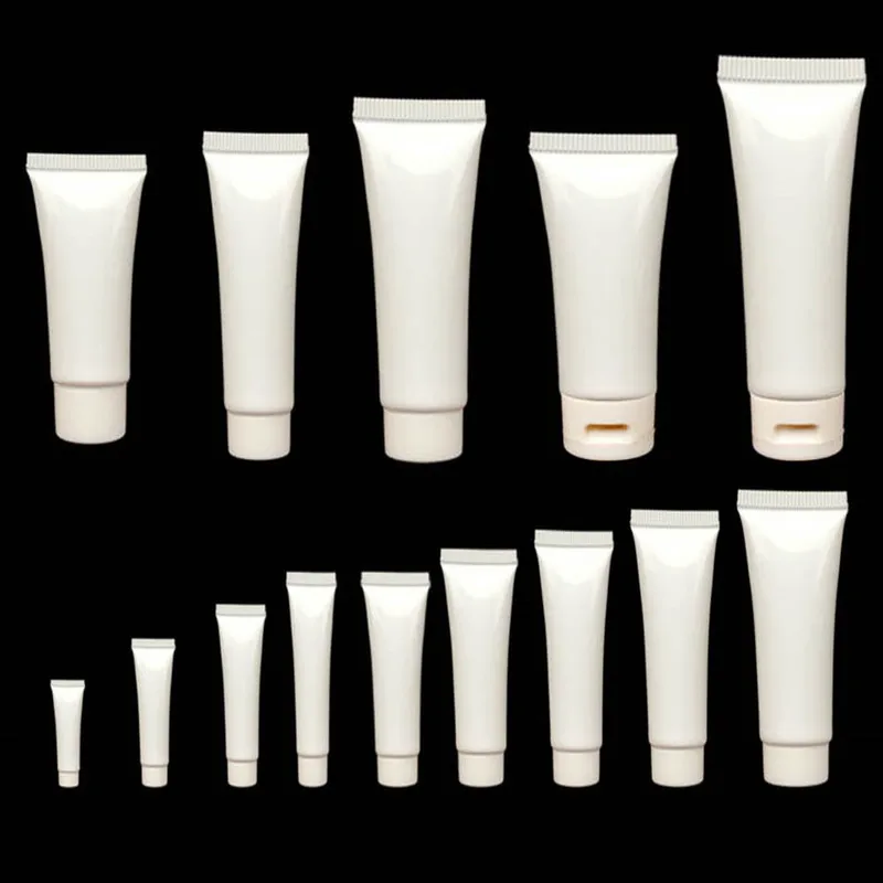

5pcs 10ml/20ml/30ml/50ml/80ml/100ml White Plastic PE Empty Soft Tube Cosmetic Cream Lotion Shampoo Bottle Travel Gel Containers