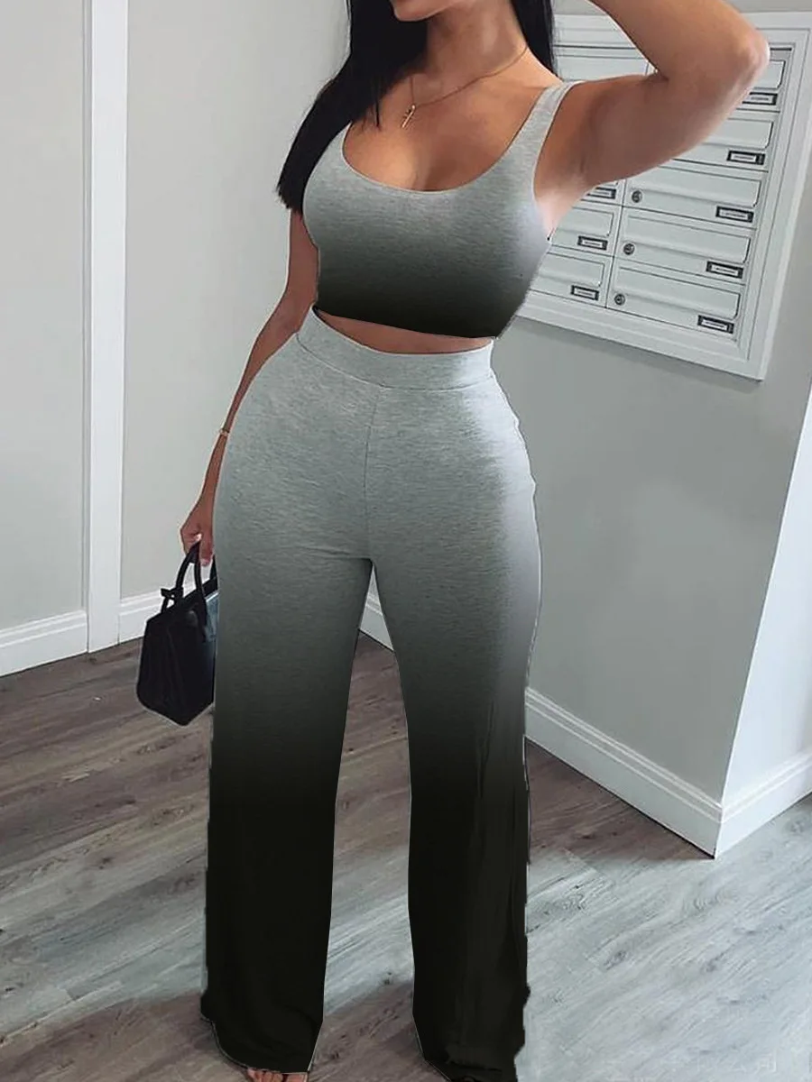 

Plus Size 3XL Women Clothing Sets Two Pieces Set Tracksuit Mini Tank Tops Straight Wide Leg Pants Sweatpants Sexy Club Outfits