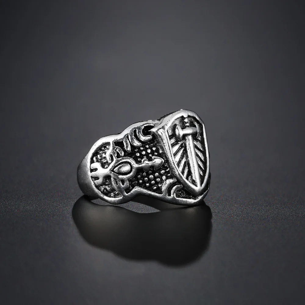 Винтажный Рыцарь Меч Щит серебряного цвета кольца для мужчин панк античный Signet