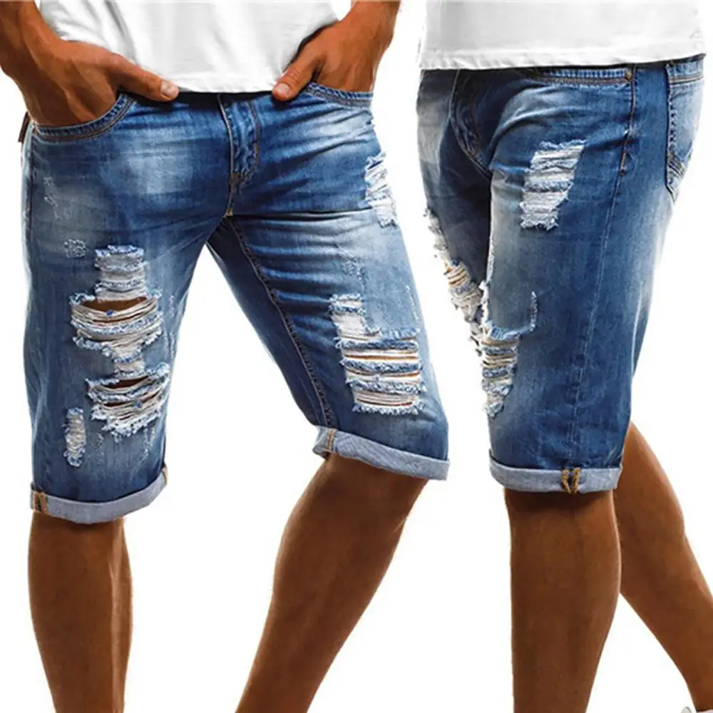 

Men's Summer Shorts Denim Trousers men's clothing pantalones cortos hombre Hole Sexy Casual Shorts for men #W