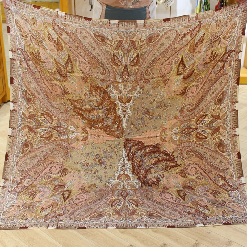 

70% Cashmere 30% Silk Scarf Unisex Man Women Paisley Jungle Shawl Stole Hijab Winter Kerchief 135*135cm