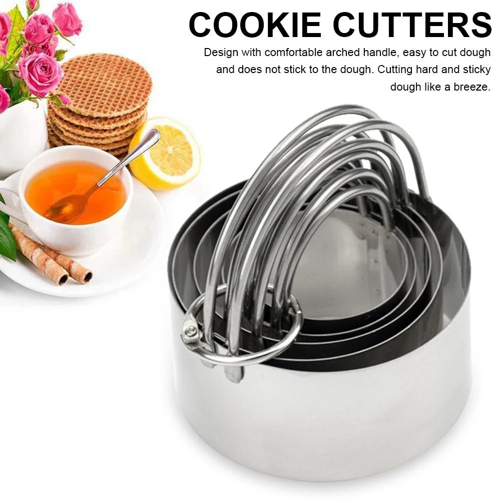 

5pcs Round Cookies Cutter Set Circle Pastry Cutters Stainless Steel Biscuit Cutter with Handle Professional Baking Dough Tools