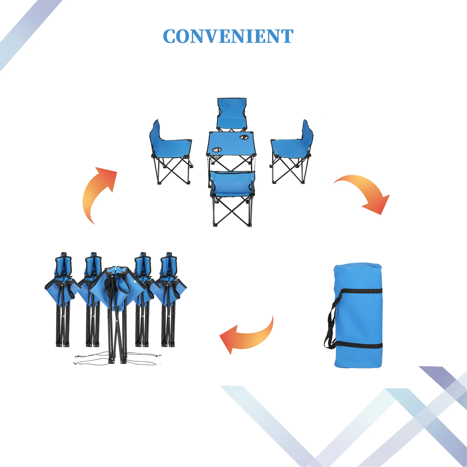 

Oxford Cloth Camping Folding 1 Square Table 4 Chair Set Blue Outdoor Garden Picnic Desk Portable Hike Patio Fishing Seat Fishing