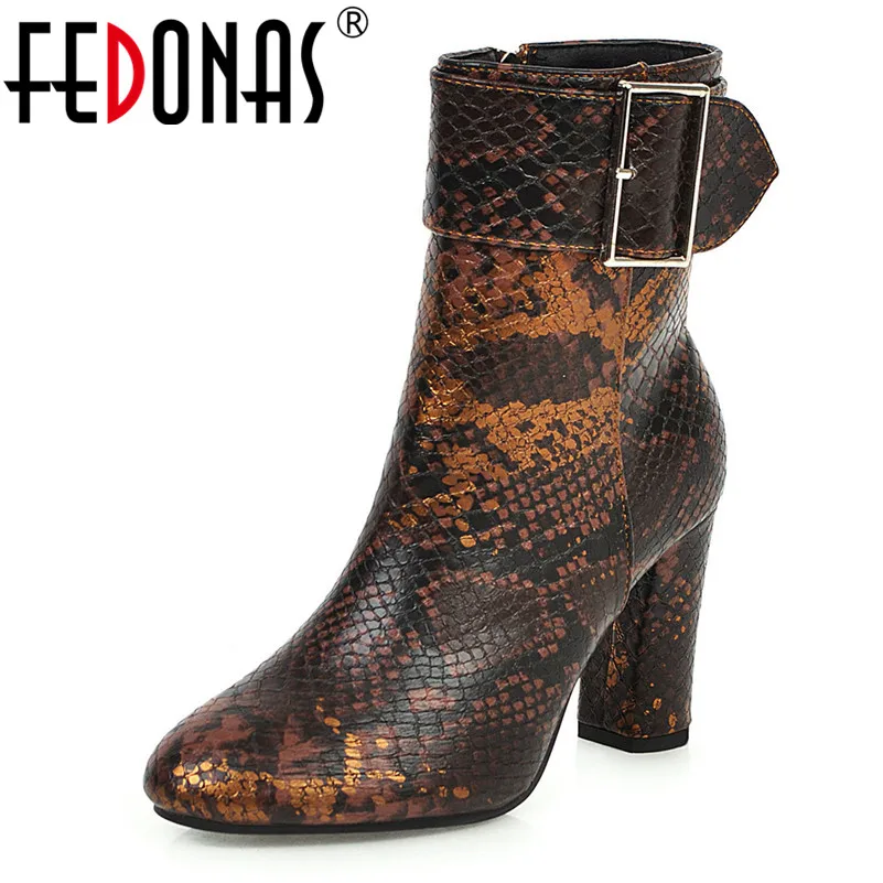 Женские ботильоны FEDONAS теплые Клубные ботинки на высоком каблуке в европейском