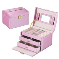 3 layers leather jewelry boxes packaging makeup organizer storage box automatic container case gift box women cosmetic casket