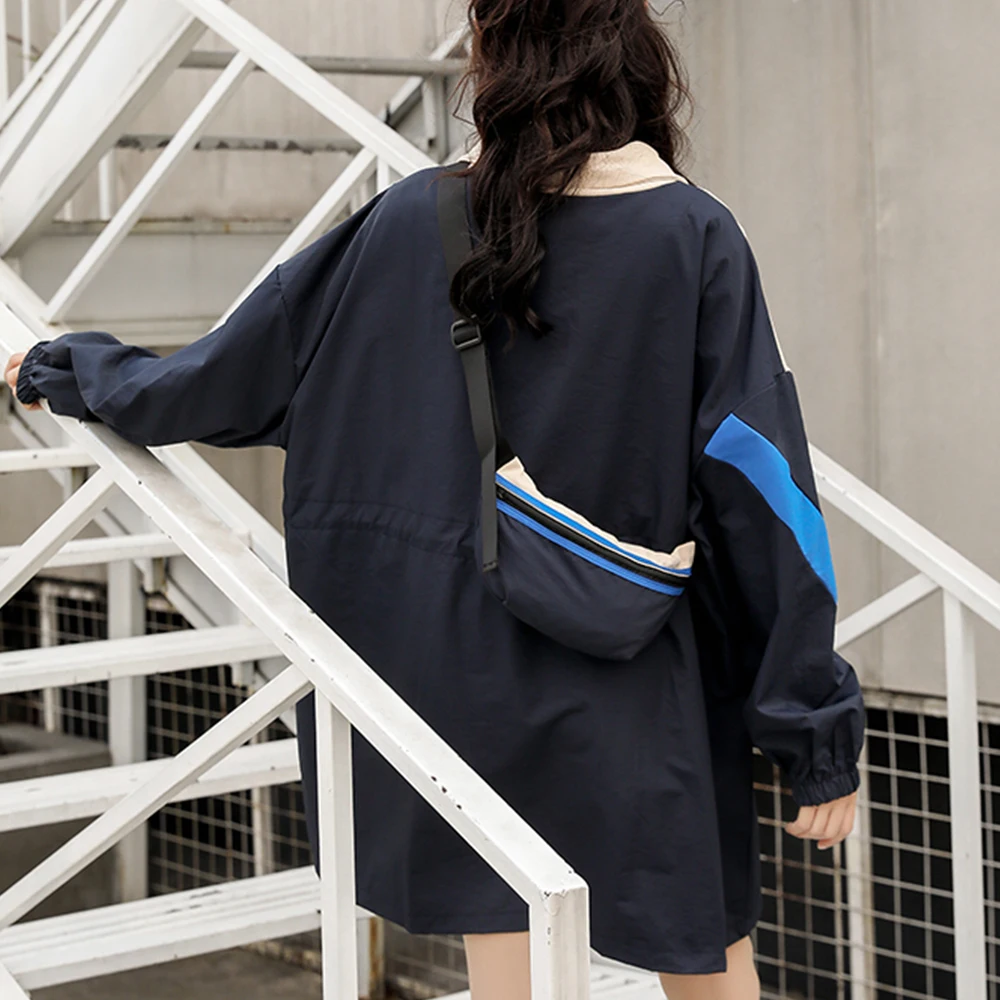 

2019 Autumn Long Jacket Womens Streetwear Patchwork Windbreaker Basic Loose Jackets Coats Ladies harajuku Outerwear And Bags