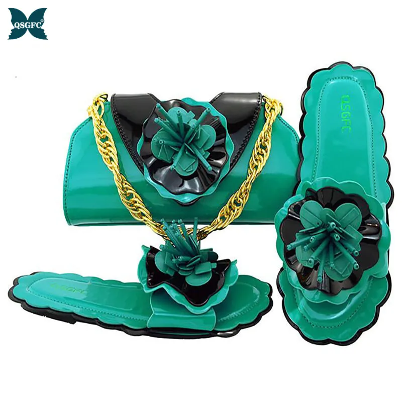 Женская обувь в итальянском стиле цвет бирюзовый цветочная форма новая модель 2020