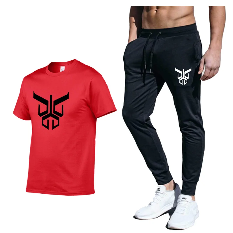 

2021 fashion casual sportswear summer letter printing suit men's jogging suit fitness clothes men's T-shirt + pants 2-piece