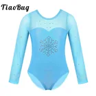 TiaoBugдетская одежда для девочек, стразы, снежинка, тюль, длинный рукав, Спортивная Одежда для танцев, балетные гимнастические леотарды, сценический костюм
