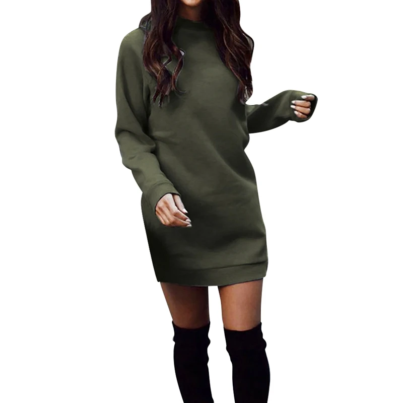 Женское осеннее модное лаконичное повседневное однотонное платье-свитер с