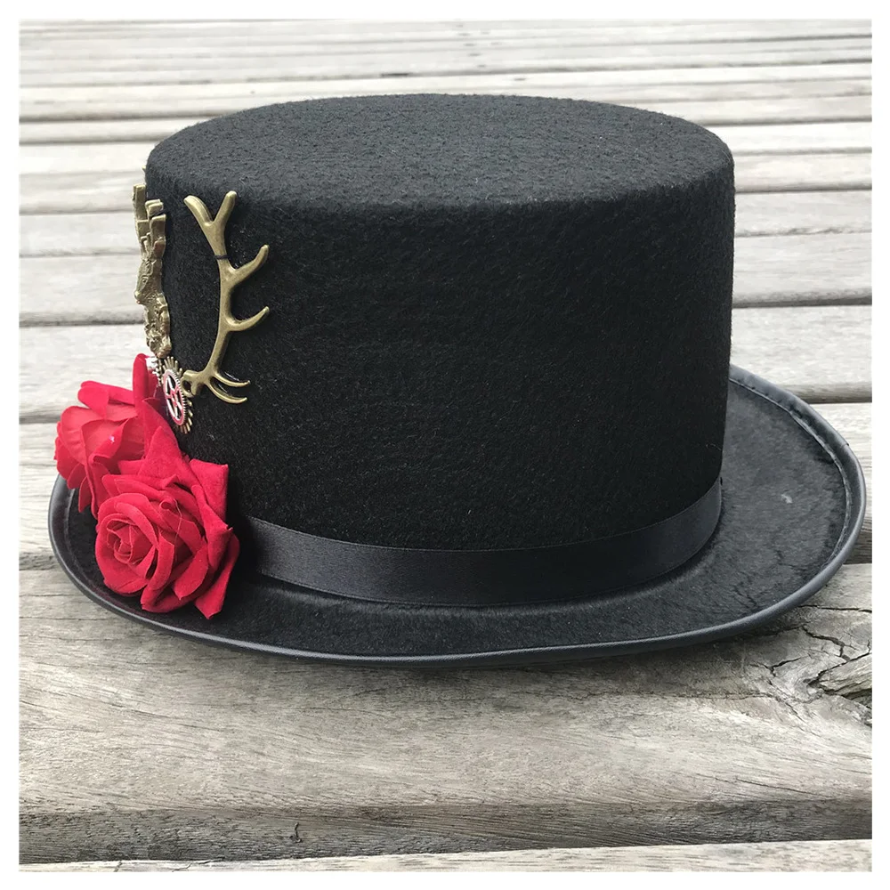 Women New Handmade Steampunk Top Hat With Flowers Stage Magic Cosplay Size 57CM | Аксессуары для одежды
