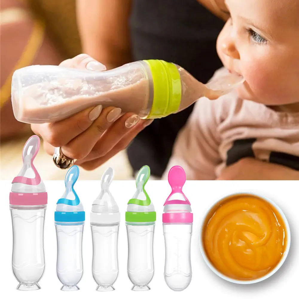 

90ml/3oz Silicone Baby Bottle Newborn Dispensing Feeding Spoon Milk Food Squeeze Feeder Nursing Biberon Solid Power Supply