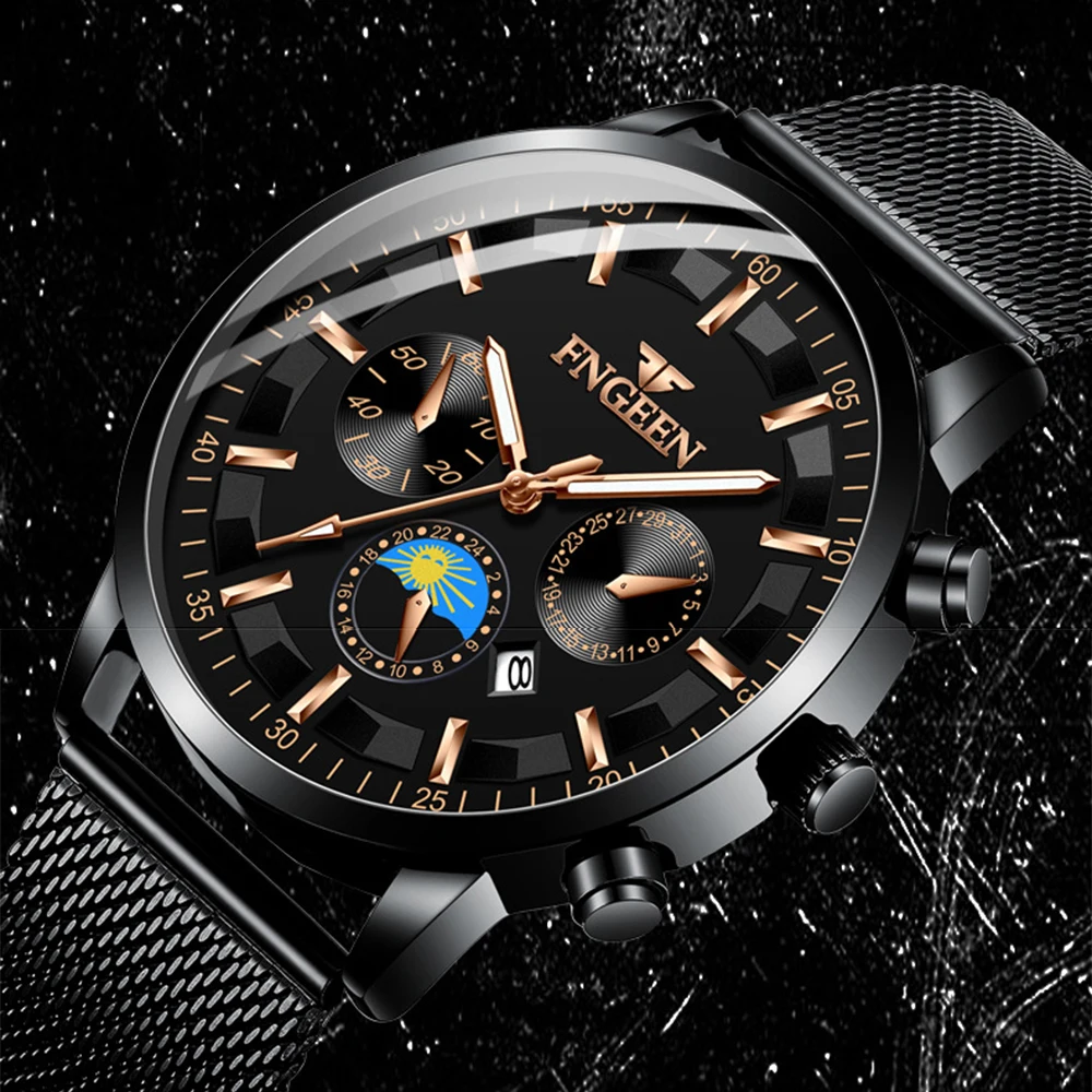 FNGEEN Новый Топ бренд класса люкс часы мужские деловые наручные студенческие