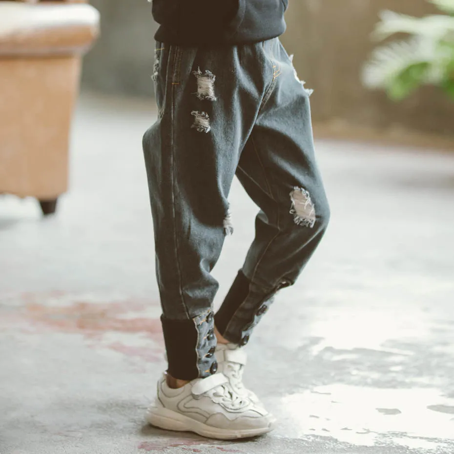 Jeans Girl Fashion Hole For Girls Single-Breasted Patchwork Kids Autumn Novelty Children's Pants |