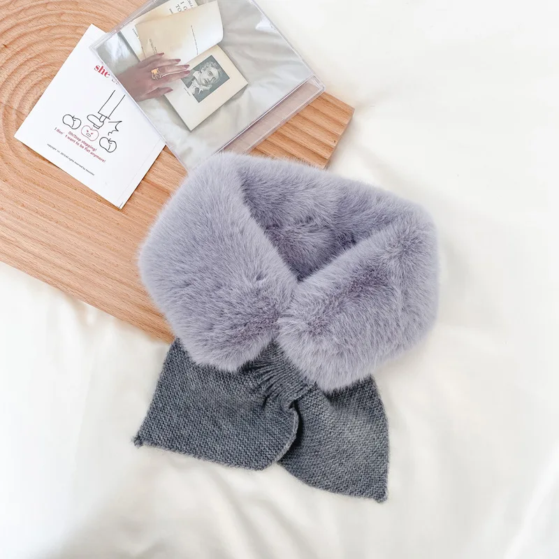 Faux Fur Kids Scarf Super Soft Warm Children Scarfs for Girls Knitted Bow Princess Christams Autumn Winter Kids Scarves 3-6Y