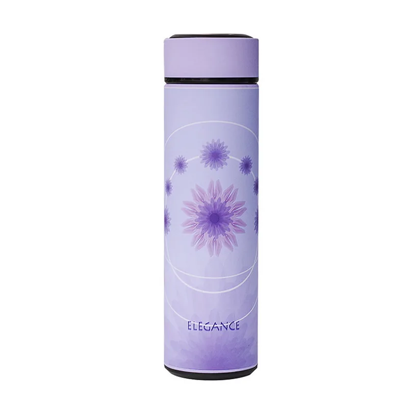 flower purple 480 мл Термос с двойными стенками из нержавеющей стали вакуумные фляжки-термосы чашка кофе чай молоко кружка для путешествий термобутылка для воды для детей - Цвет: flower purple