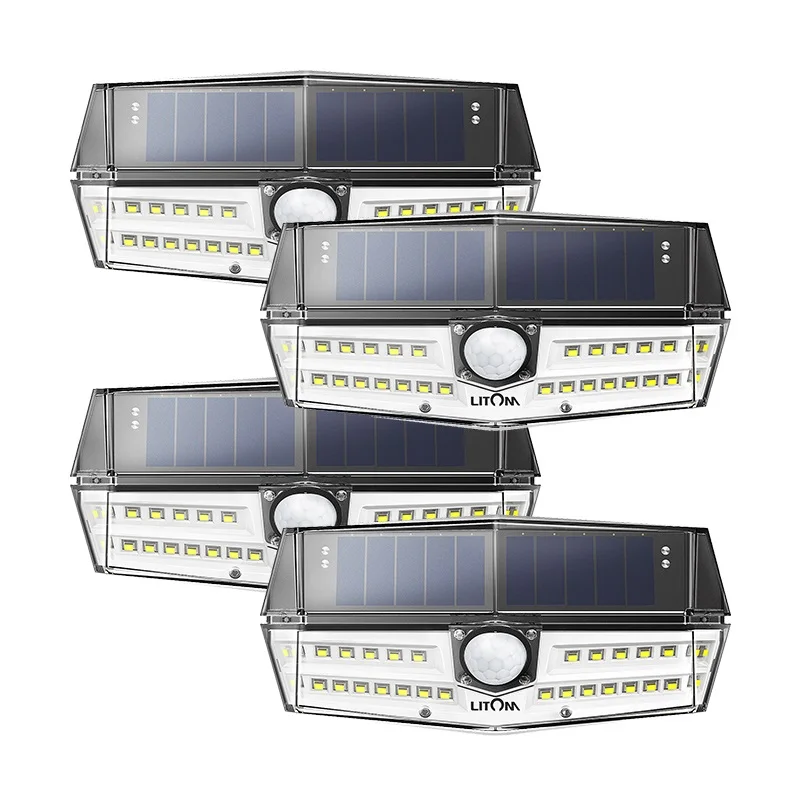 4 PCS Upgraded Litom IP67 Waterproof Solar Lights 30 LED Super Bright Solar Panel Wall Lamps With Wide Lighting Range/Motion Senor - Испускаемый цвет: 4 PCS