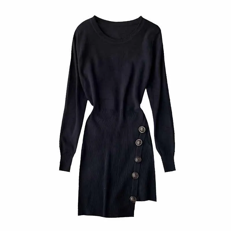 Женское вязаное платье ALPHALMODA пуловер с длинными рукавами асимметричное