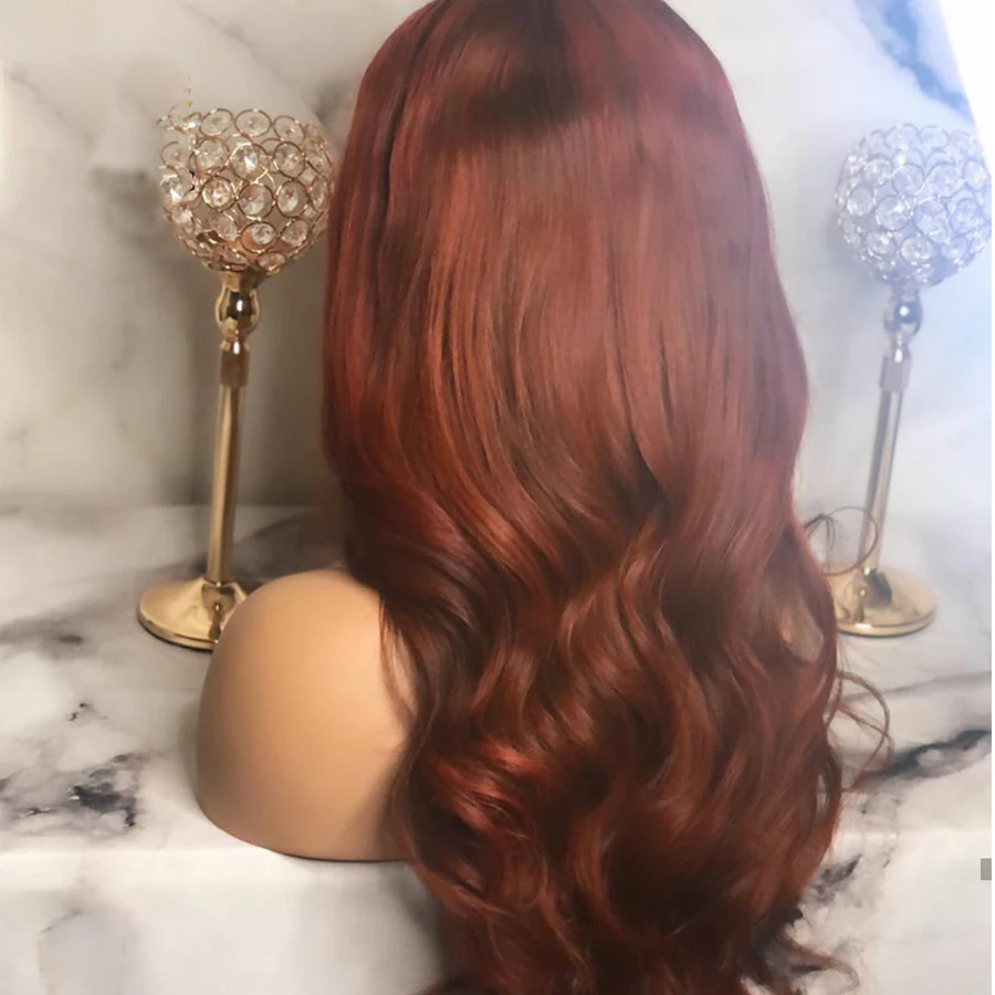 

Brazilian 180% Density Body Wave Brown Preplucked Remy Dark Red 13x4 Lace Front Wig With Babyhair Human Hair Wig For Women