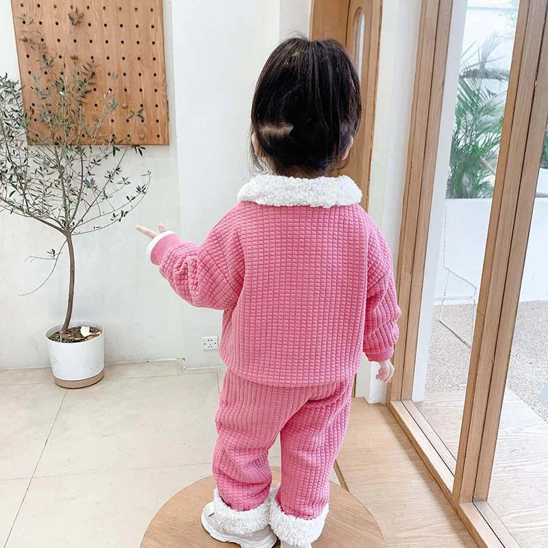 Girls Suit Sweatshirts +Pants Cotton 2Pcs/Sets 2022 Fur Winter Autumn Plus Thicken Warm Sportswear Children Clothing