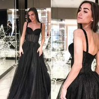 new design cheap sexy see through top dots tulle sweetheart long black prom dresses 2021 evening gowns for women