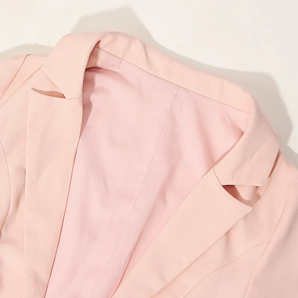 Pink Women Elegant Blazers Set 2023 New Mid Length Single Button Blazer Elastic Waist Shorts Office Blazer Short Suits Vintage