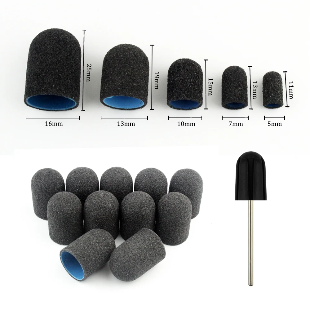 

50Pcs/Pack 150# Grit Nail Sanding Caps Rubber Grip Pedicure Polishing Sand Block Electric Drill Accessories Bit Manicure Tools