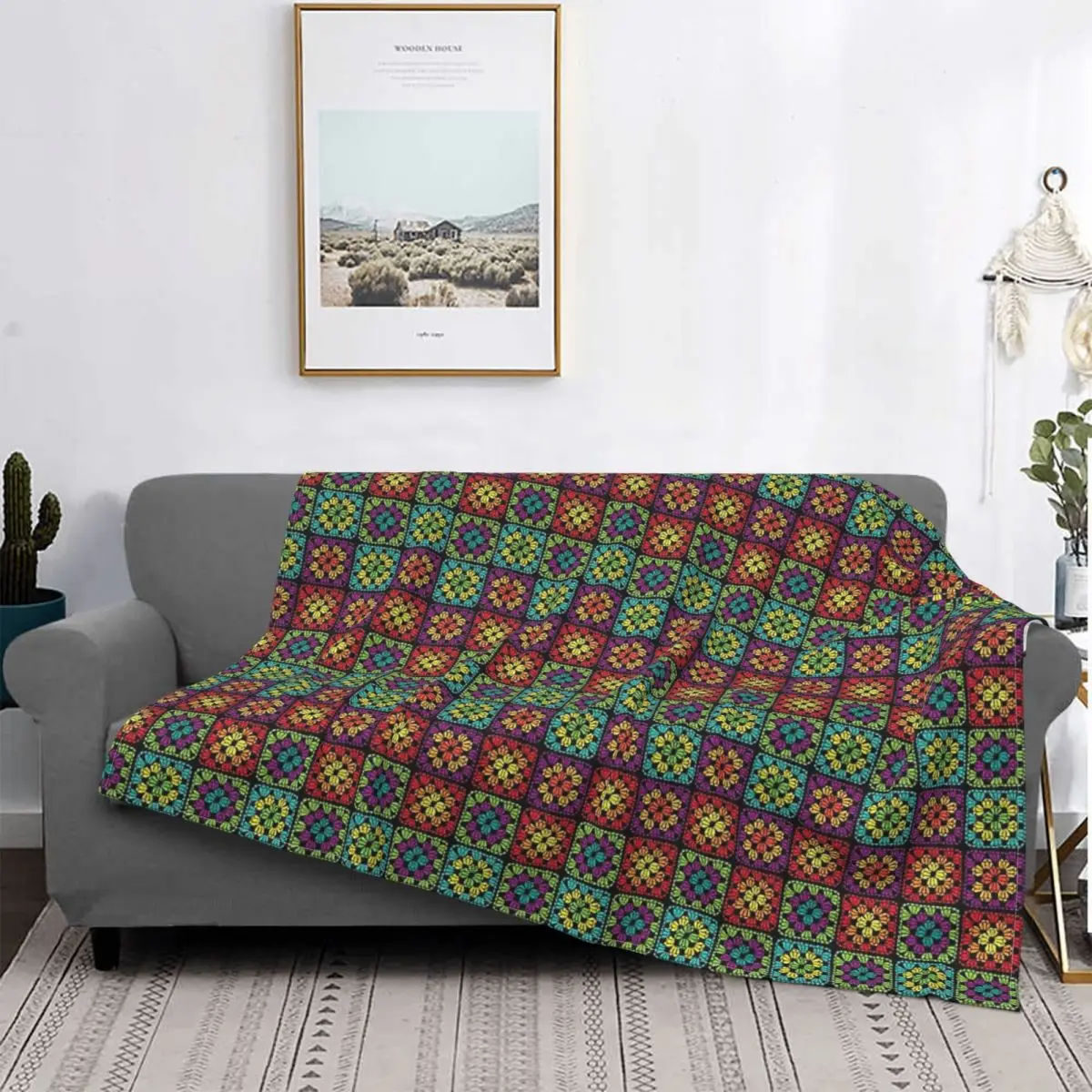 

Crochet Granny Square Yarn Pattern Throw Blanket Plaid Weed Plaid On The Order For Picnic Bedding Bed Cover