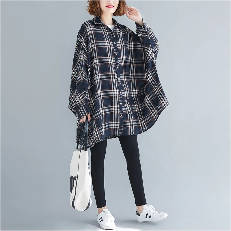 BelineRosa Англия Стиль Женские 4XL 5XL Большие размеры Блузки Полосатый плед Чистый хлопок топы и блузки ZRK00001