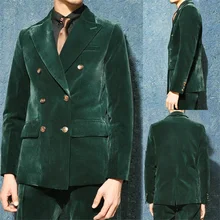 2 Pieces Men Suits Green Velvet Costumes Hommes Custom Made Formal Wedding Tuexdos Fashion Prom Blazer+Pant Suit Sets (4)