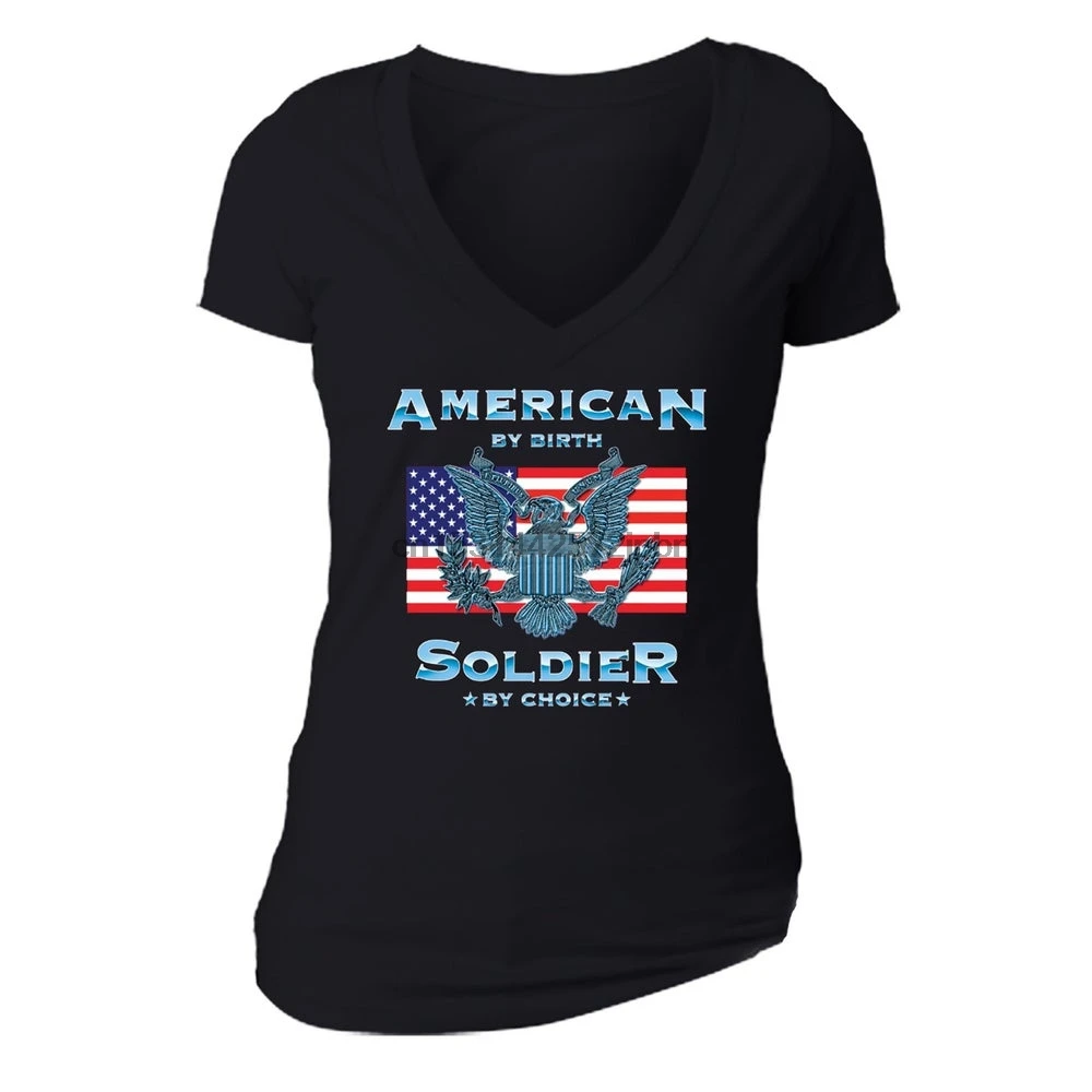 

XtraFly Apparel Womens American By Birth Soldier T Shirt Memorial Military Army USA T Shirt