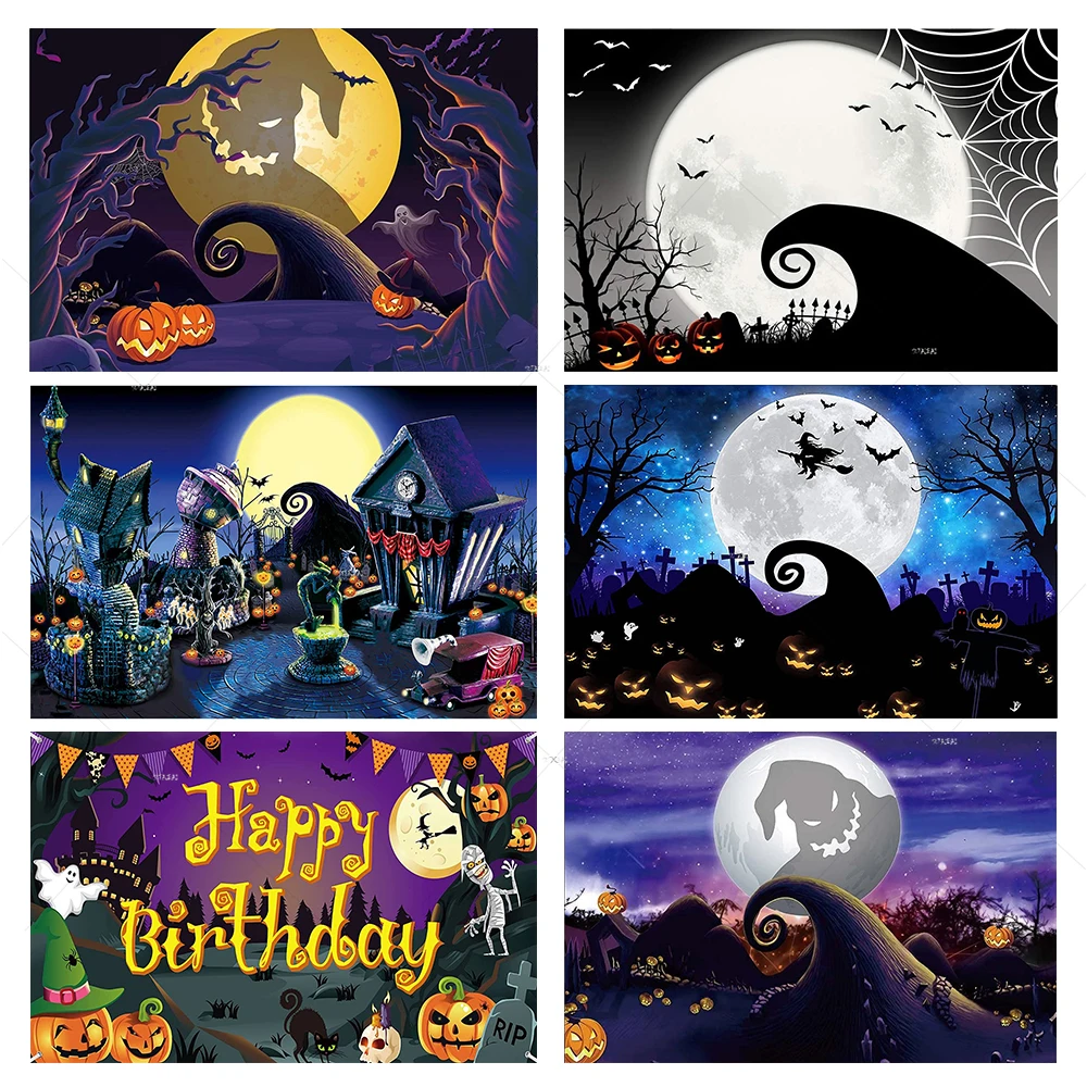 Nightmare Before Christmas Backdrop Scary Halloween Pumpkin Lantern Photography Background Baby Shower Party Supplies PhotoBooth