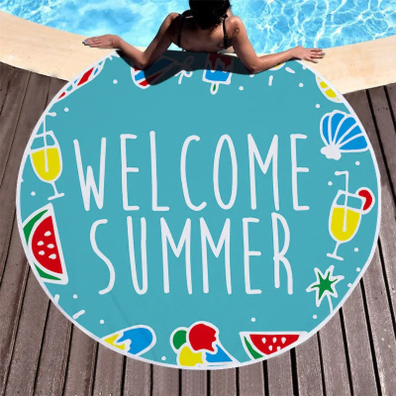 Летнее круглое пляжное полотенце с кисточкой 150 см купальное банное Бикини