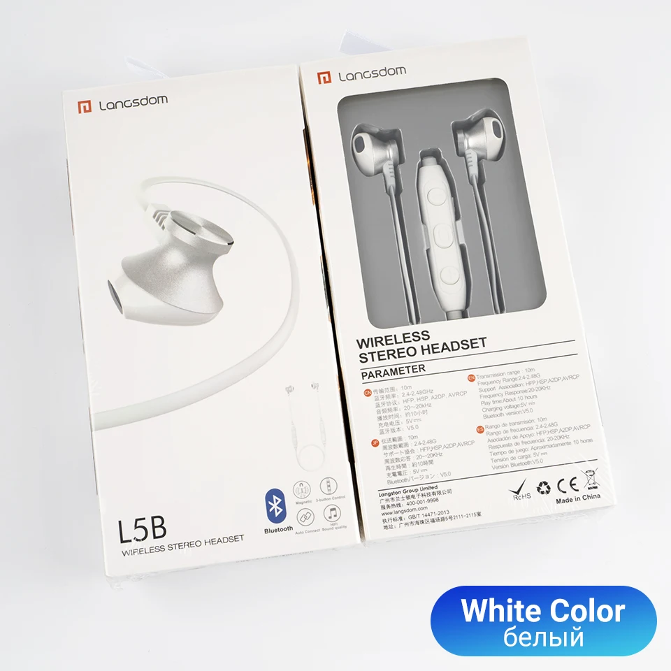 Langsdom L5B/L5Pro, Bluetooth наушники с микрофоном, беспроводные наушники, Bluetooth наушники, полувкладыши, спортивные, fone de ouvido, bluetooth - Цвет: White