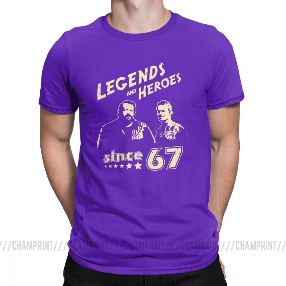 Фиолетовый Мужские футболки Bud Spencer Legends And Hero Since 67, новинка, Теренс Хилл, топы с короткими рукавами и круглым вырезом, хлопковая футболка, идея подарка, футболка - Цвет: Фиолетовый