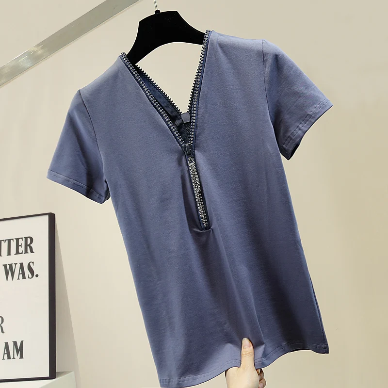 Женская футболка с двойным v-образным вырезом на молнии новая мода 2020 облегающий